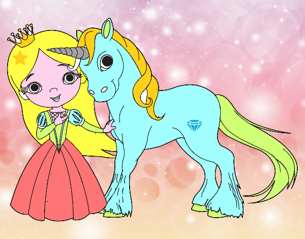 Dibujo Princesa y unicornio pintado por rebecasanc