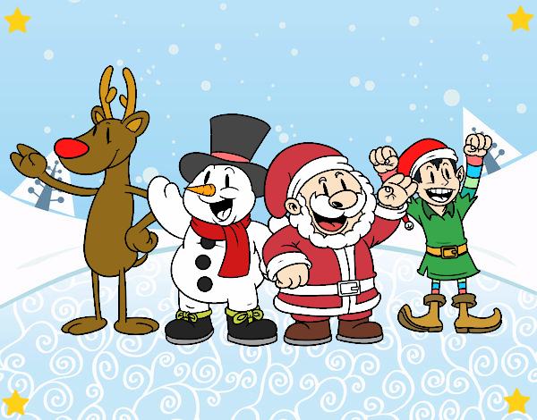 Dibujo Santa Claus y sus amigos pintado por antoniaig