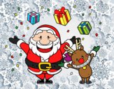 Dibujo Santa y reno con regalos pintado por Lovecat