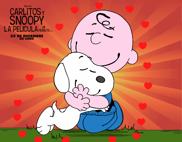 Snoopy y Carlitos abrazados