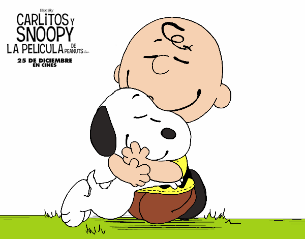 Snoopy y Carlitos abrazados