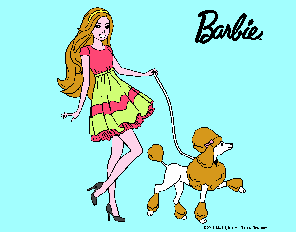 Barbie paseando a su mascota