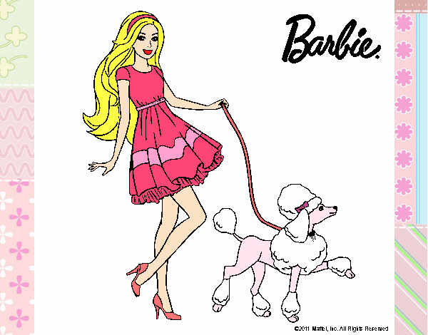 Barbie paseando a su mascota