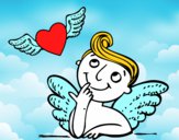 Cupido y corazón con alas