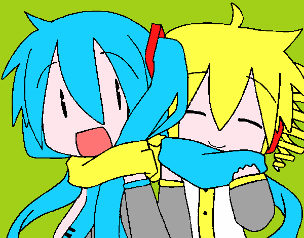 Miku y Len con bufanda