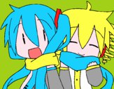 Dibujo Miku y Len con bufanda pintado por sof11