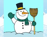 Dibujo muñeco de nieve con escoba pintado por andy2016