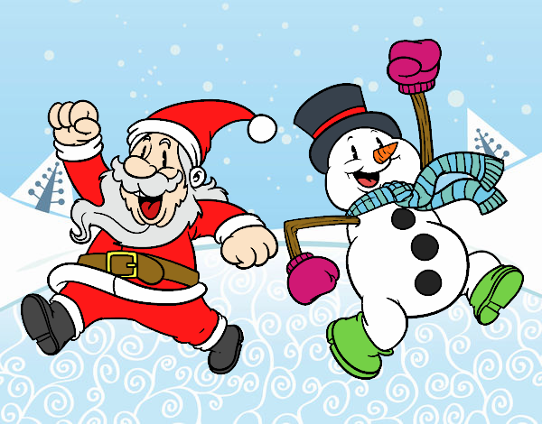 Dibujo Santa Claus y muñeco de nieve saltando pintado por sergiomarc
