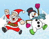 Dibujo Santa Claus y muñeco de nieve saltando pintado por sergiomarc
