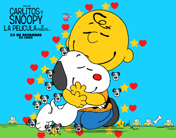 Snoopy y Carlitos abrazados