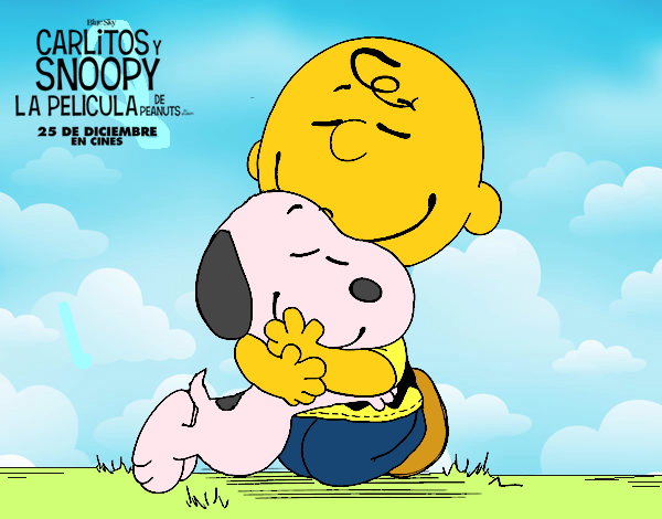 Snoopy y Carlitos abrazados