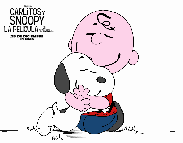 Snoopy y Carlitos abrazados