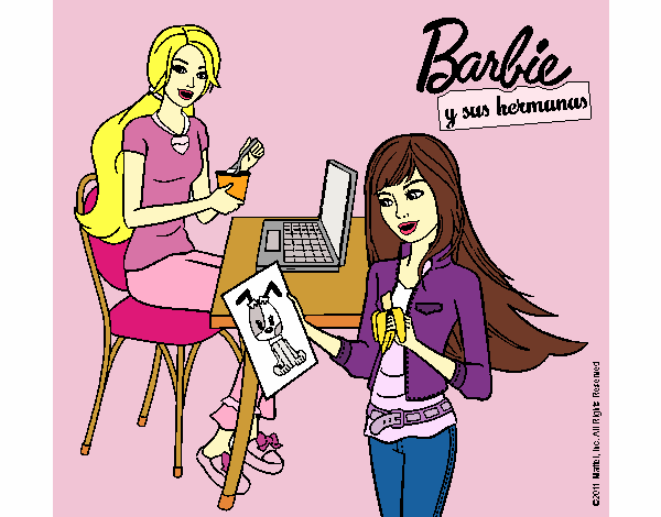 Barbie y su hermana merendando