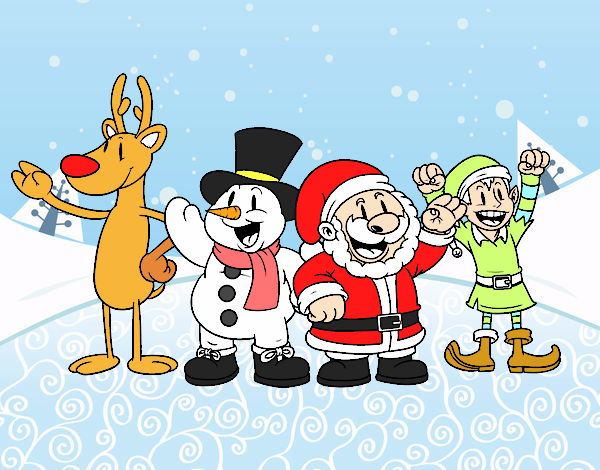 Dibujo Santa Claus y sus amigos pintado por chuchito12