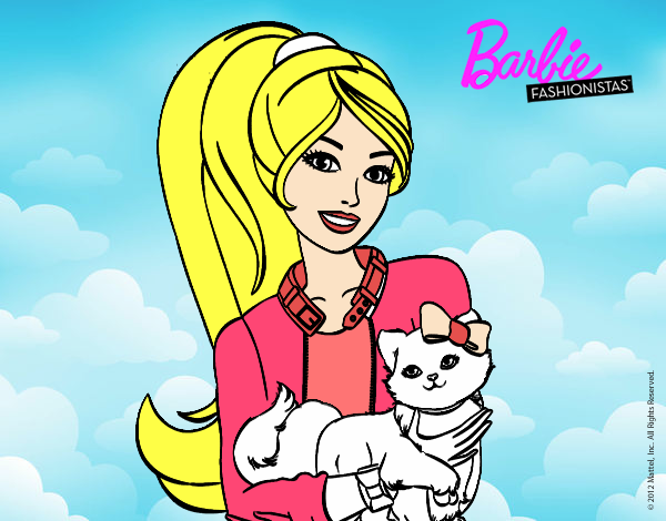 dibujo de barbie con su linda gatita pintado por en dibujos net el día