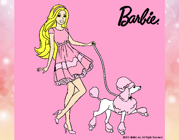 Barbie paseando a su mascota