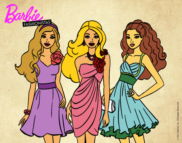 Dibujo Barbie y sus amigas vestidas de fiesta pintado por Bonell