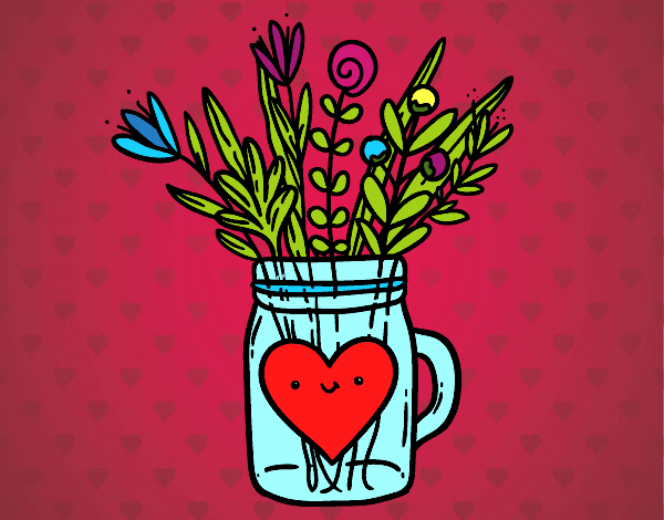 Dibujo Bote con flores silvestres y un corazón pintado por 44444