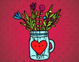 Dibujo Bote con flores silvestres y un corazón pintado por 44444