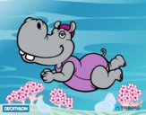 Dibujo Decathlon - Hipopótamo nadador pintado por LunaLunita