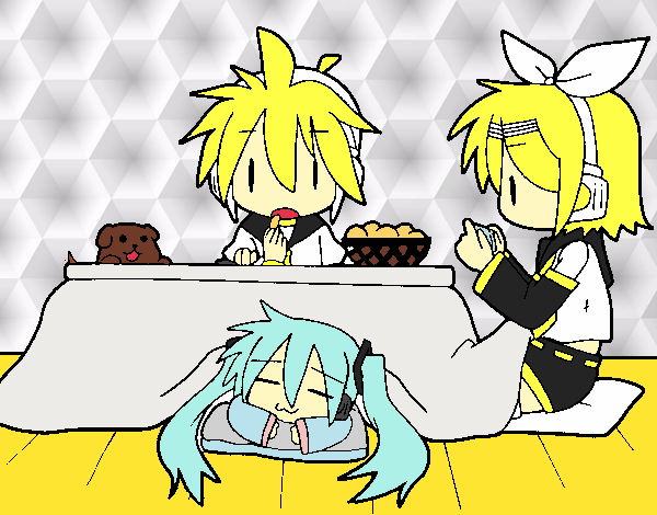 hatsune miku kagamine len y kagamine rin desayunando