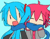 Miku y Len con bufanda