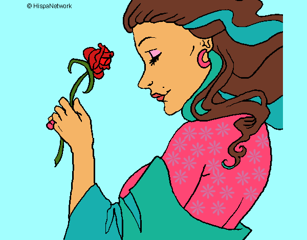 Dibujo Princesa con una rosa pintado por camiii l