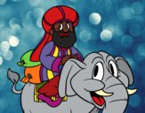 Dibujo Rey Baltasar en elefante pintado por queyla