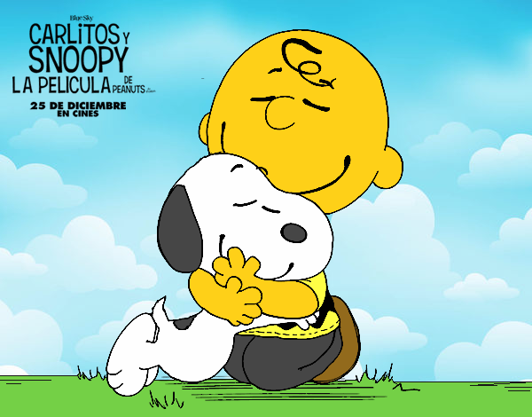 Snoopy y Carlitos abrazados