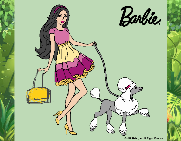 Barbie paseando a su mascota