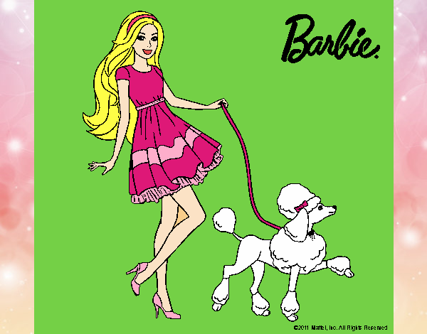 Barbie paseando a su mascota