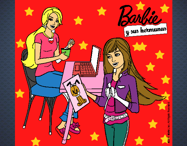 Barbie y su hermana merendando