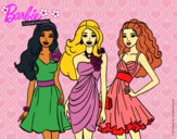 Dibujo Barbie y sus amigas vestidas de fiesta pintado por LunaLunita