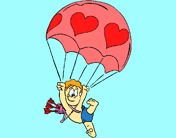 Dibujo Cupido en paracaídas pintado por LunaLunita