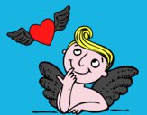 Cupido y corazón con alas