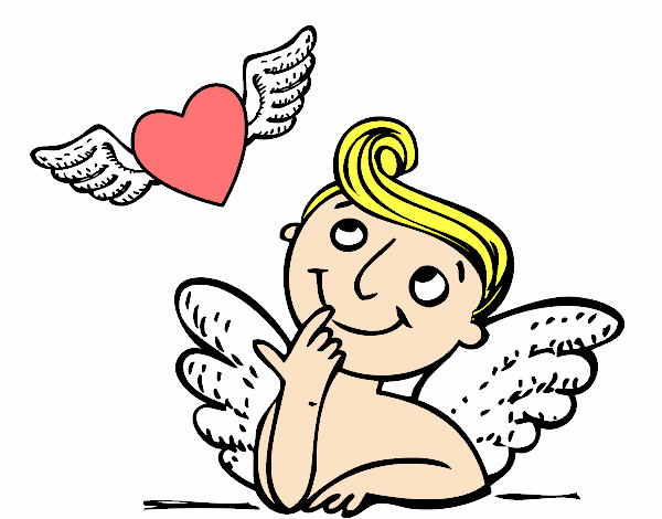 Cupido y corazón con alas