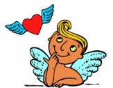 Cupido y corazón con alas