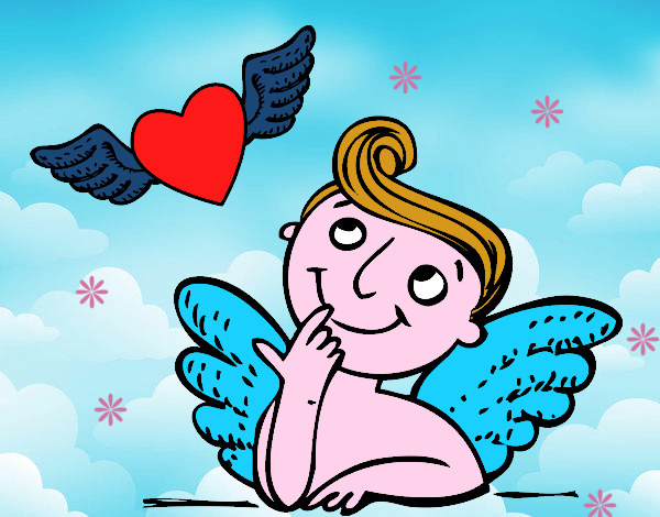 Cupido y corazón con alas