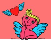 Cupido y corazón con alas