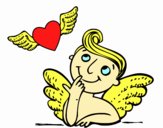 Cupido y corazón con alas