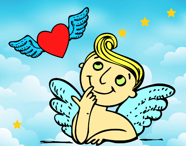 Cupido y corazón con alas