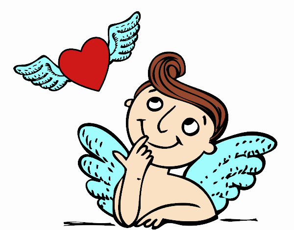 Cupido y corazón con alas