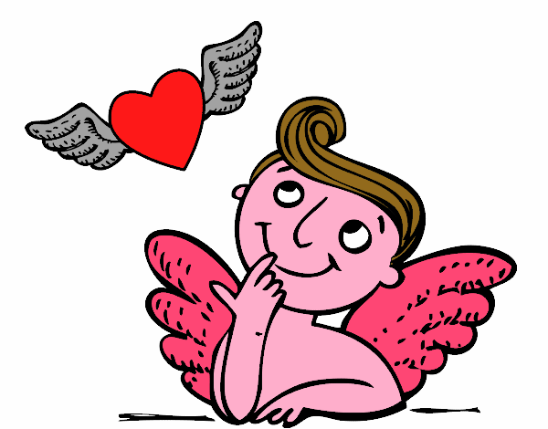 Cupido y corazón con alas