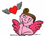 Cupido y corazón con alas