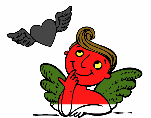 Cupido y corazón con alas