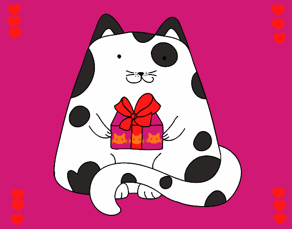 gatito con regalo en las patitas 