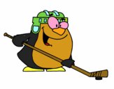 Pingüino jugando a hockey