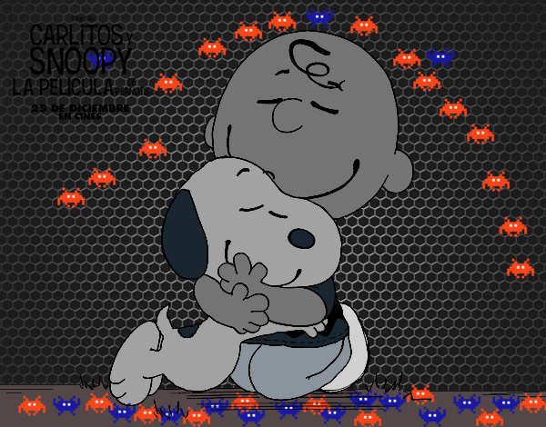 Snoopy y Carlitos abrazados