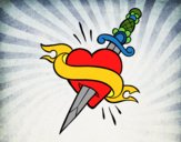 Dibujo Tatuaje de corazón y puñal pintado por LuliTFM