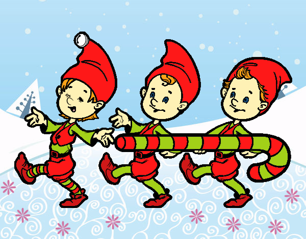 Dibujo Tres Elfos de Navidad pintado por LunaLunita